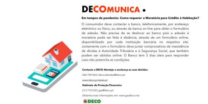 Recomendações da DECO para requisição de moratórias no crédito à habitação