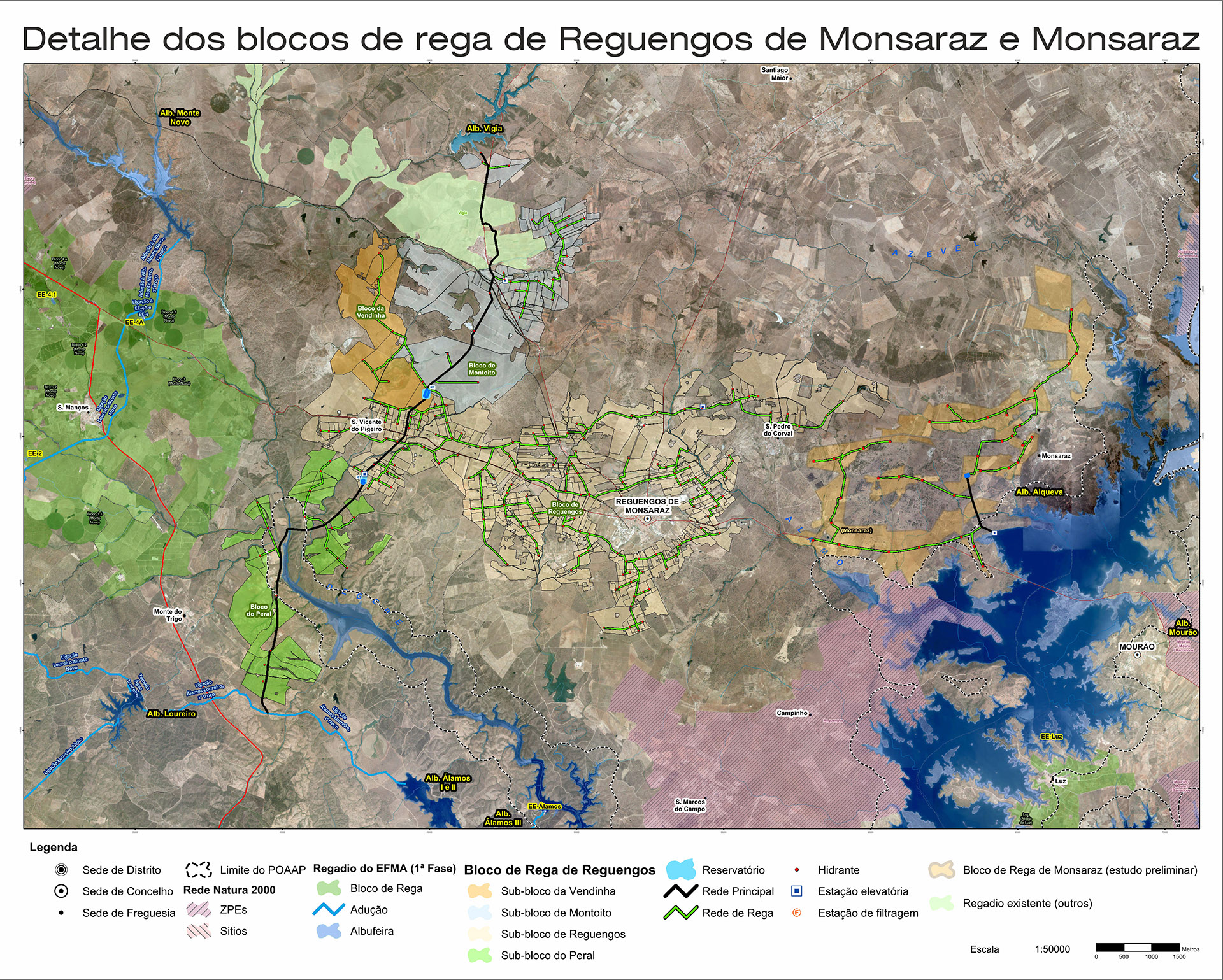 Mapa com detalhe dos blocos de rega em Reguengos de Monsaraz