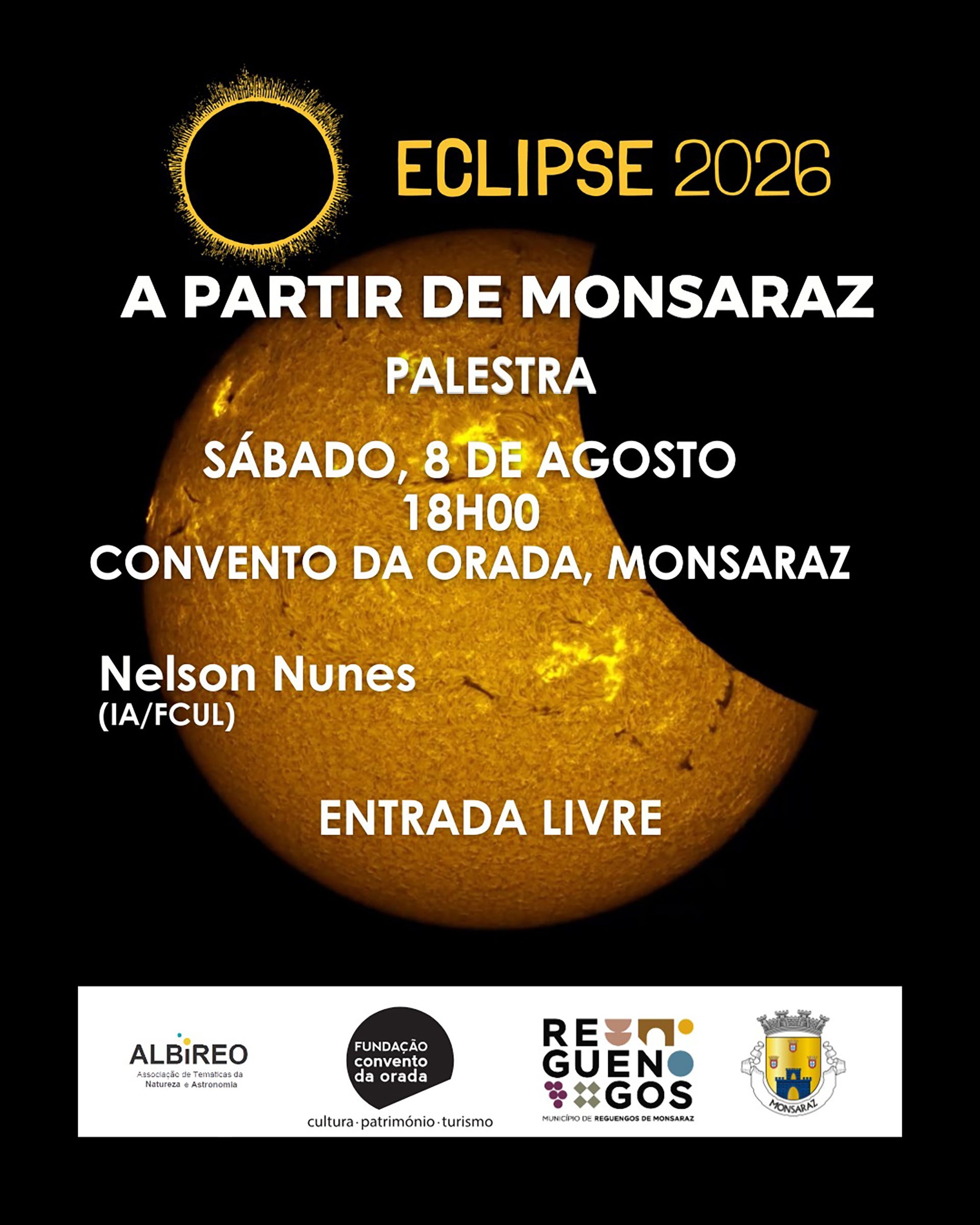 Eclipse 2026 a partir de Monsaraz em destaque numa palestra no Convento da Orada
